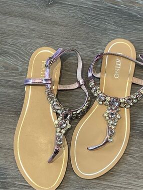 Iridescent purple Jeweled T-Strap Sandals